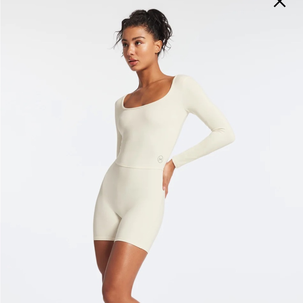 Bandier Heros Long Sleeve Biketard in Ivory